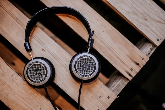 Open Back Grado Headphones on a Wooden Table