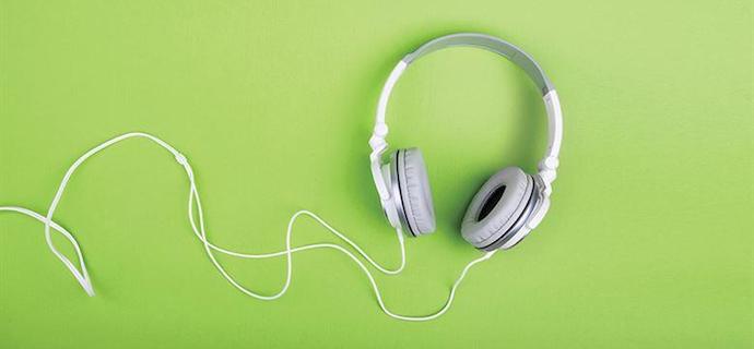 Podcast Headphones on Green Background