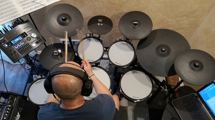 Drummer playing Electronic Cymbals