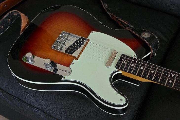 Squier Classic Vibe '60s Tele on a Black Couch